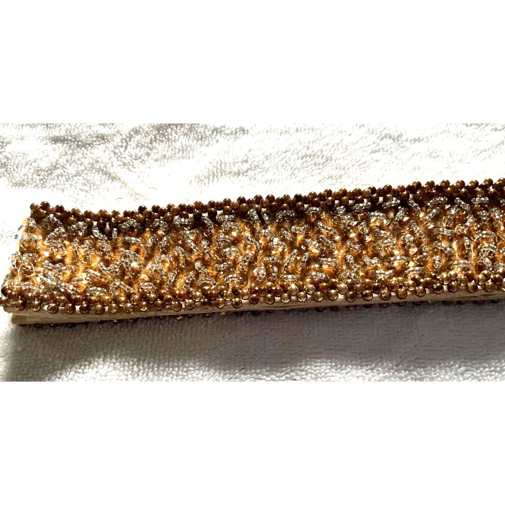 1920's-1950's Metalic Gold & Bronze Seed Beaded Belt 30" Waist - Picture 8 of 10